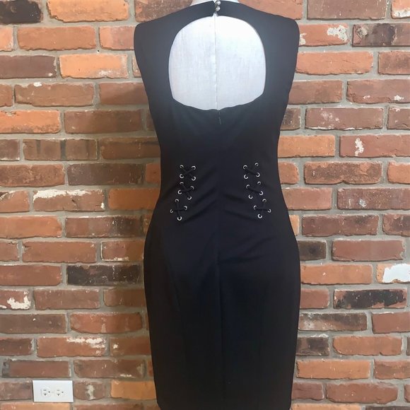 Cache Womens Black Open Back Lace Up Sleeveless Dress Size 6 - Picture 4 of 7